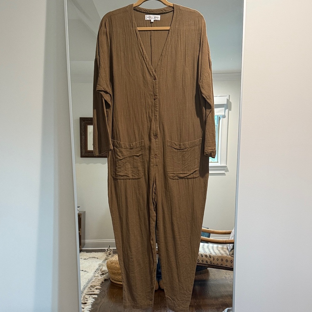 Apiece Apart Olive-Brown Button Front Jumpsuit
